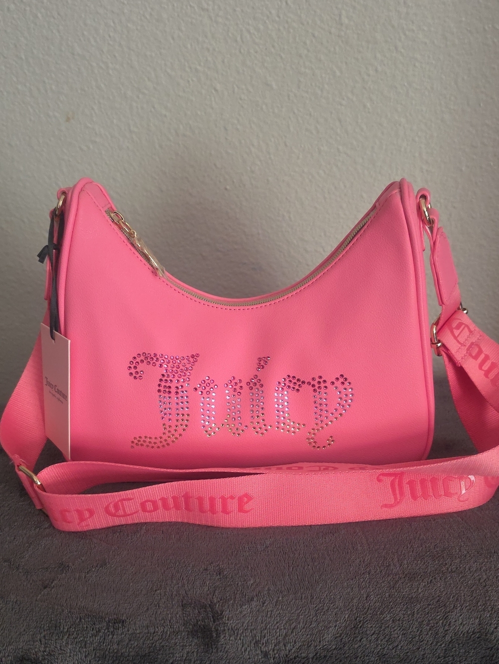 Juicy Couture Hot Pink Rhinestone Logo Crossbody Bag